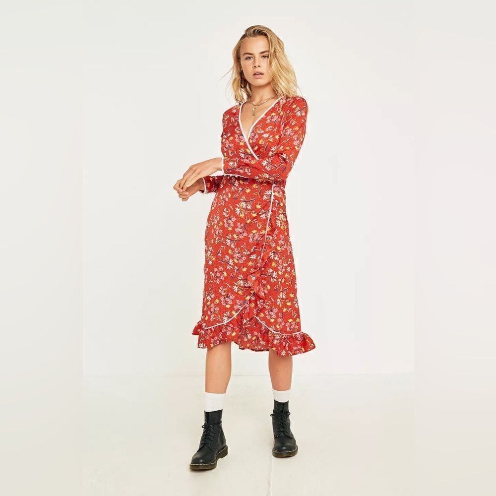 Free People Covent Garden Midi Wrap Dress Red Combo Boho